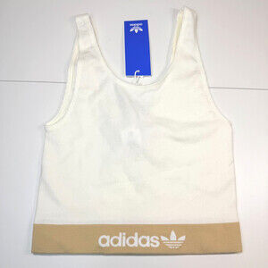 Adidas Originals Brami Ribbed Tank Womens Small 8-10 Wonder White Logo Crop NWT